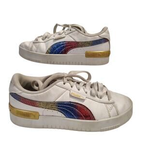 Puma Jada Sneaker Girls 4C Rainbow Glitter Lace Up Shoe White Olympic